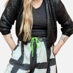 Vintage Hand Beaded Black Sequin Jacket, Party, NYE- Size Small